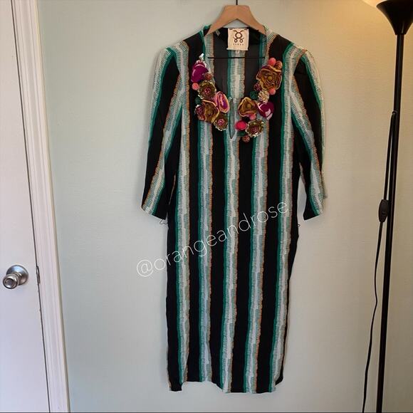 FIGUE Blue Silk Floral Appliqué Midi Dress XS - Picture 14 of 16